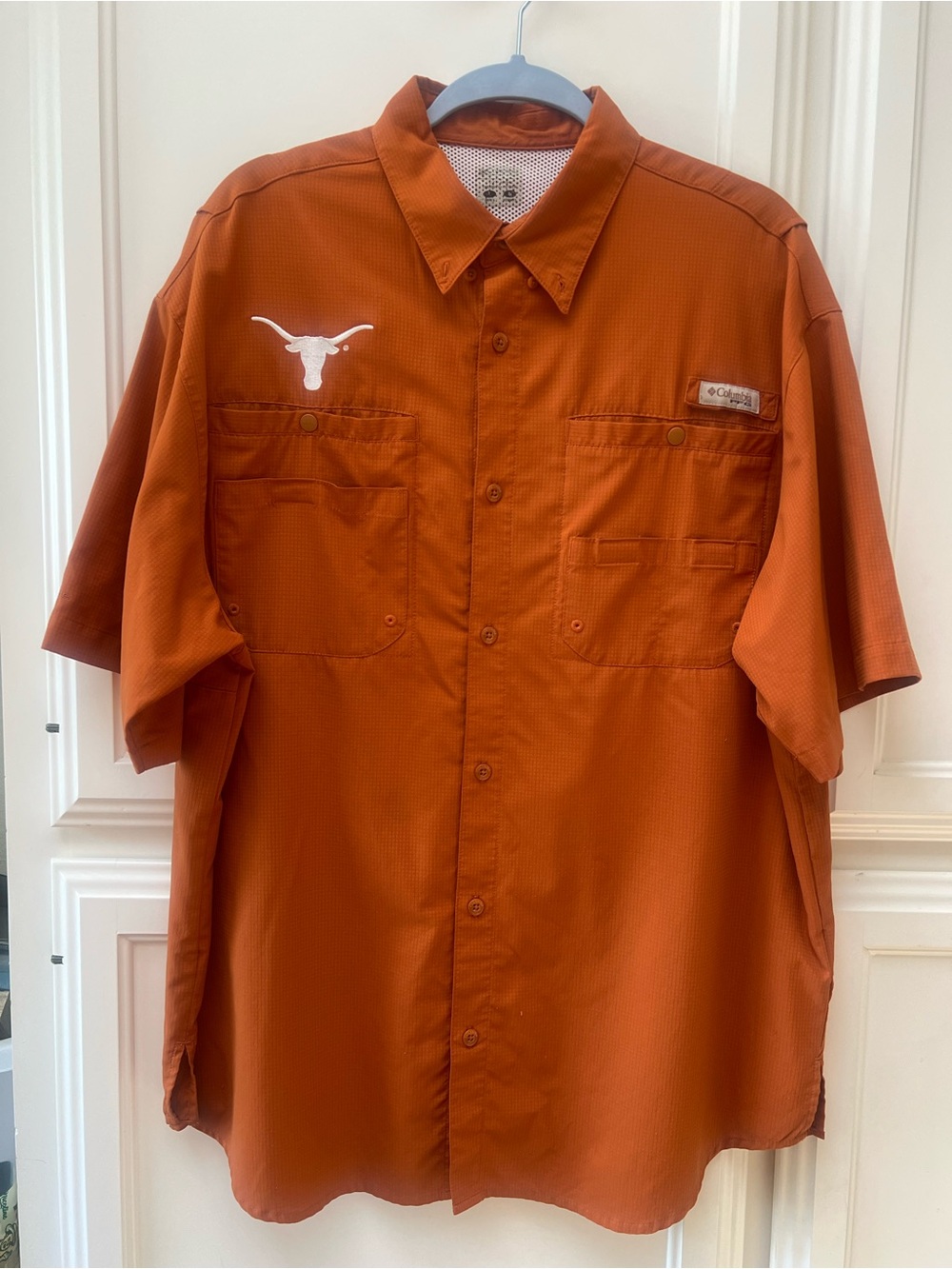 Columbia Men's Short-Sleeve Button-Down Shirt - Burnt Orange with White Logo